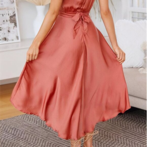 High-Low Plunge Flutter Sleeve Dress | Formal Fit & Flare Dress - Picture 9 of 9